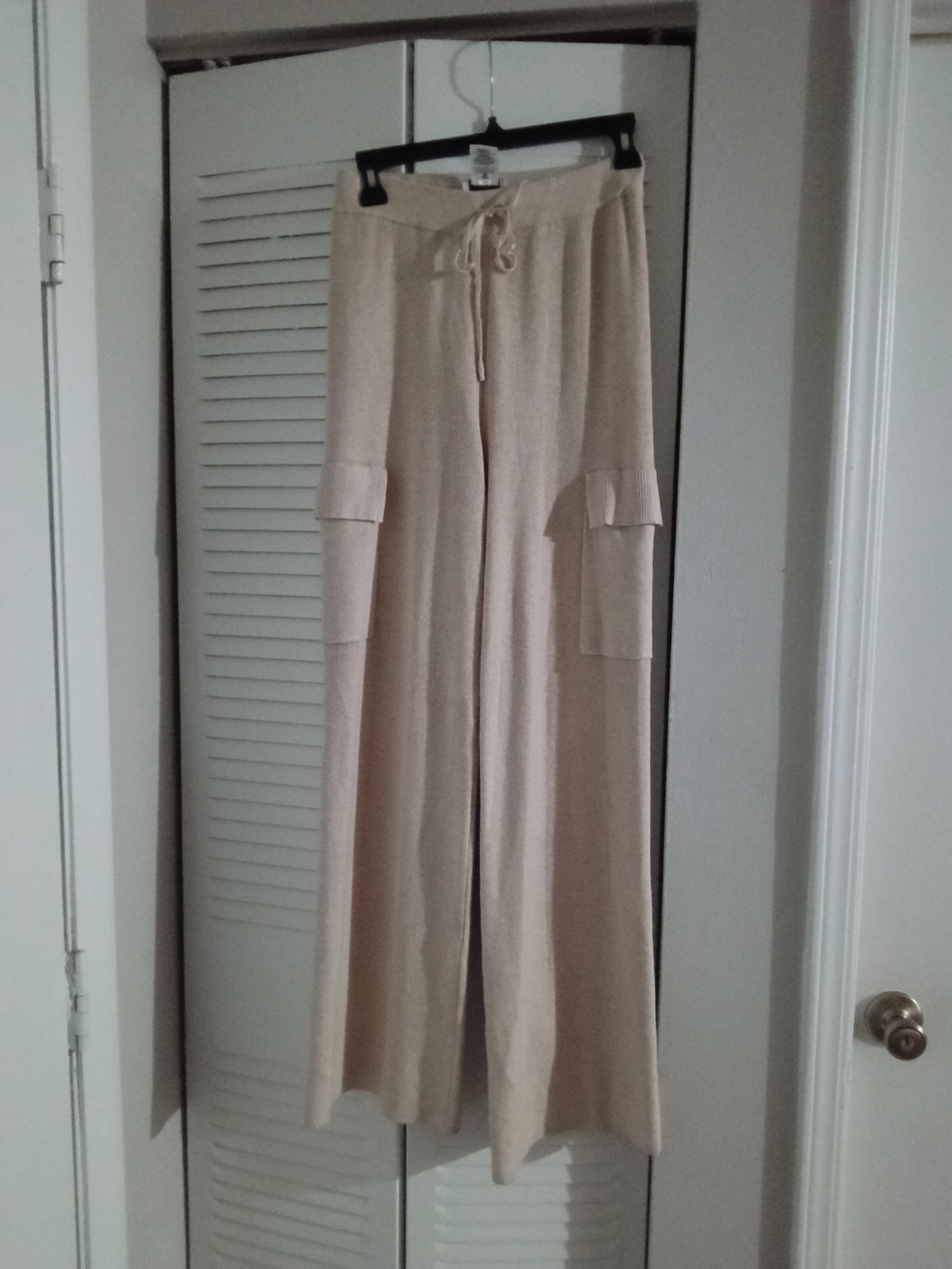 Pink Rose Cream Wide-Leg Cargo Knit Pants